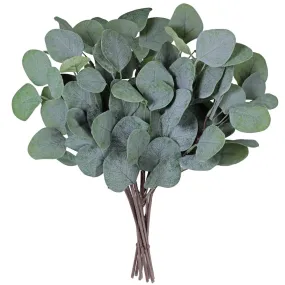 10 Pcs Fake Eucalyptus Leaves Stems Bulk Artificial Silver Dollar Plant In Gre