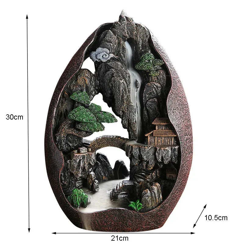 1pc, Smoke Waterfall Backflow Incense Burner Creative Home Decor Incense Holder Portable Resin Censer Mountain River Handicraft