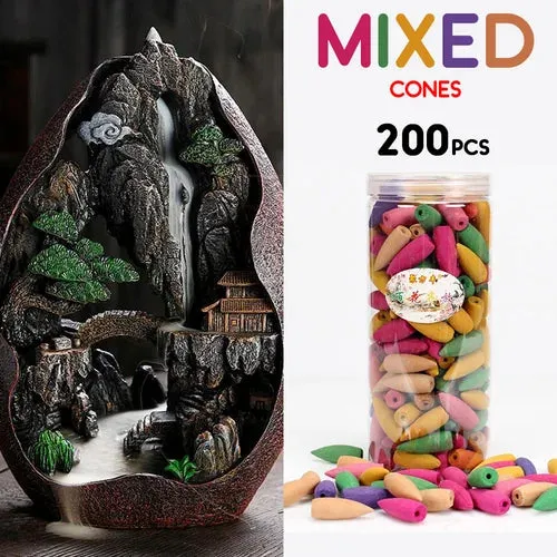 1pc, Smoke Waterfall Backflow Incense Burner Creative Home Decor Incense Holder Portable Resin Censer Mountain River Handicraft