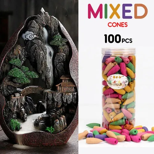 1pc, Smoke Waterfall Backflow Incense Burner Creative Home Decor Incense Holder Portable Resin Censer Mountain River Handicraft