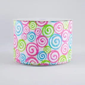 2.5" Swirls Ribbon: Pink, Lime, Blue (10 Yards)