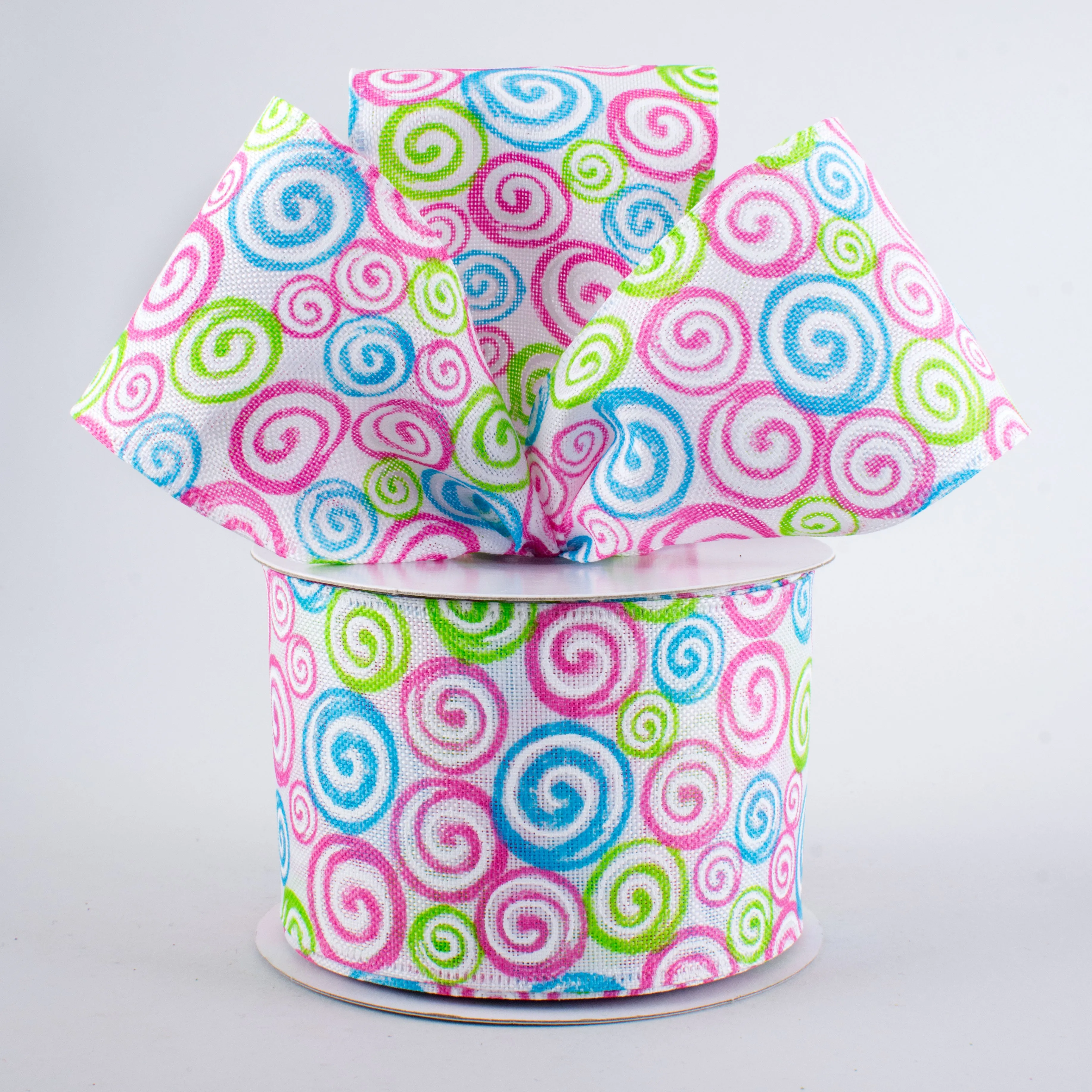 2.5" Swirls Ribbon: Pink, Lime, Blue (10 Yards)