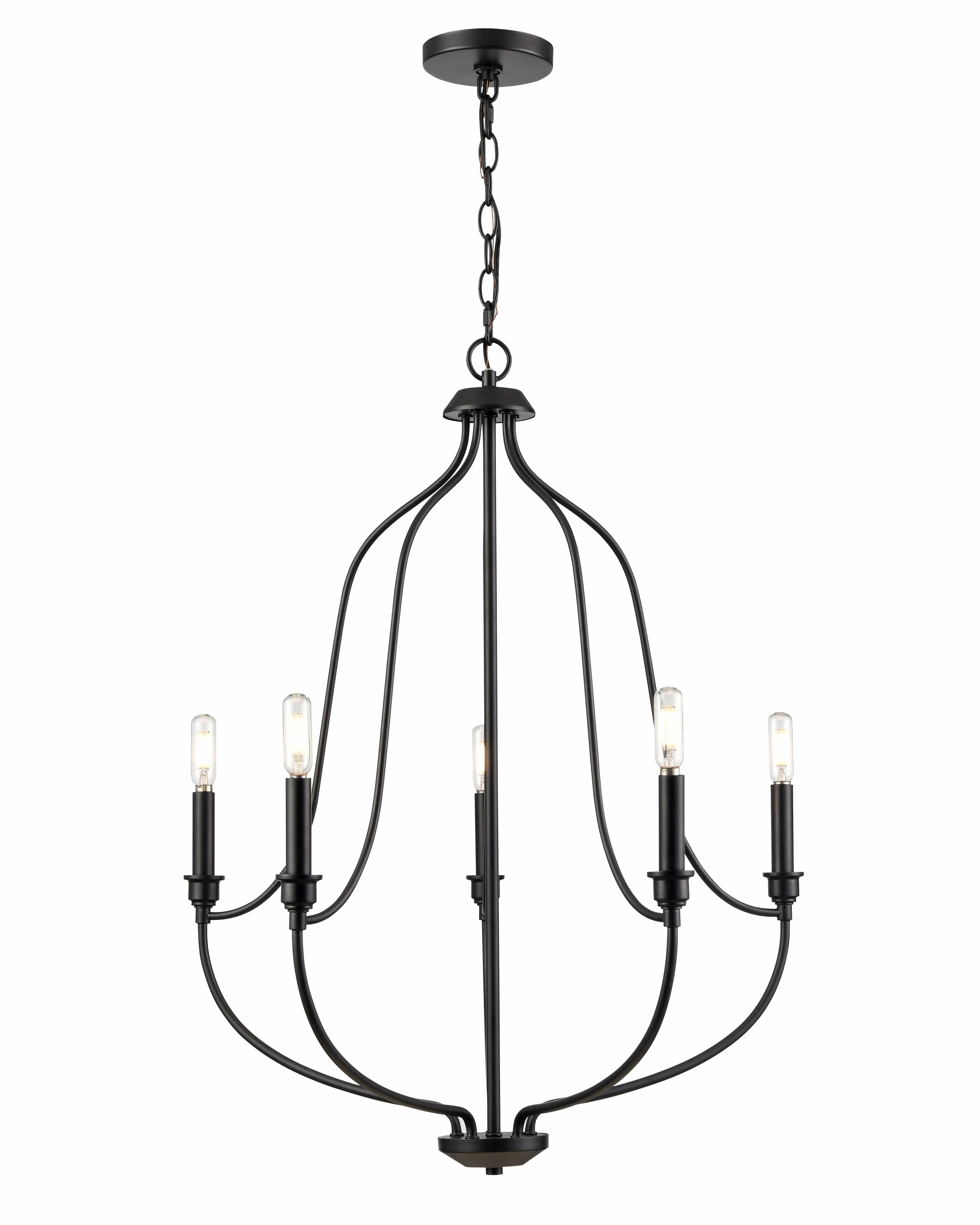 5 Lamps Senoia Chandelier - Matte Black - 25in Diameter - E12 Candelabra Base