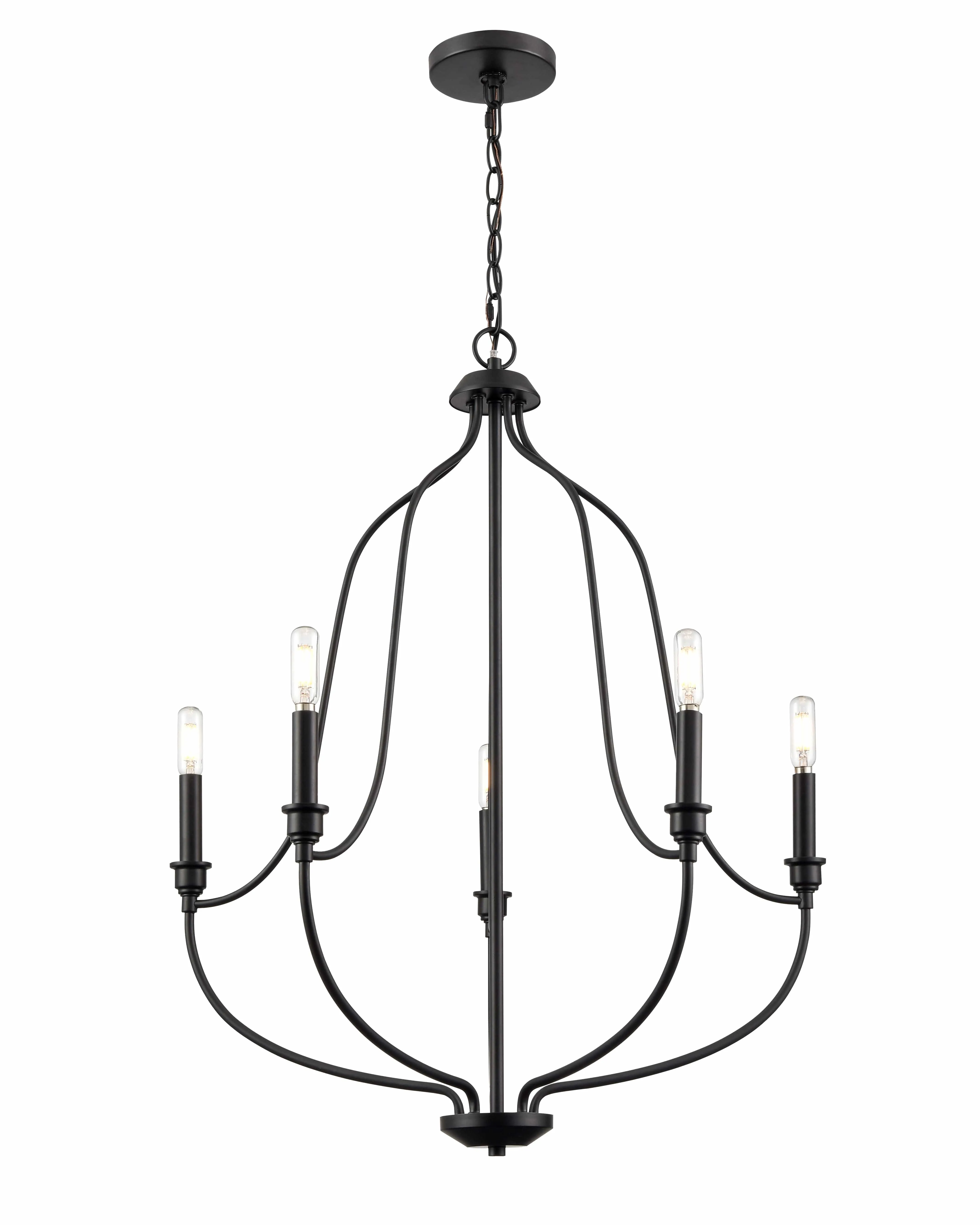 5 Lamps Senoia Chandelier - Matte Black - 25in Diameter - E12 Candelabra Base