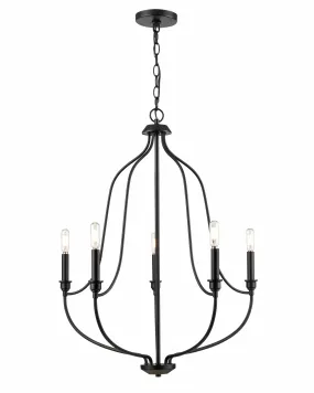 5 Lamps Senoia Chandelier - Matte Black - 25in Diameter - E12 Candelabra Base