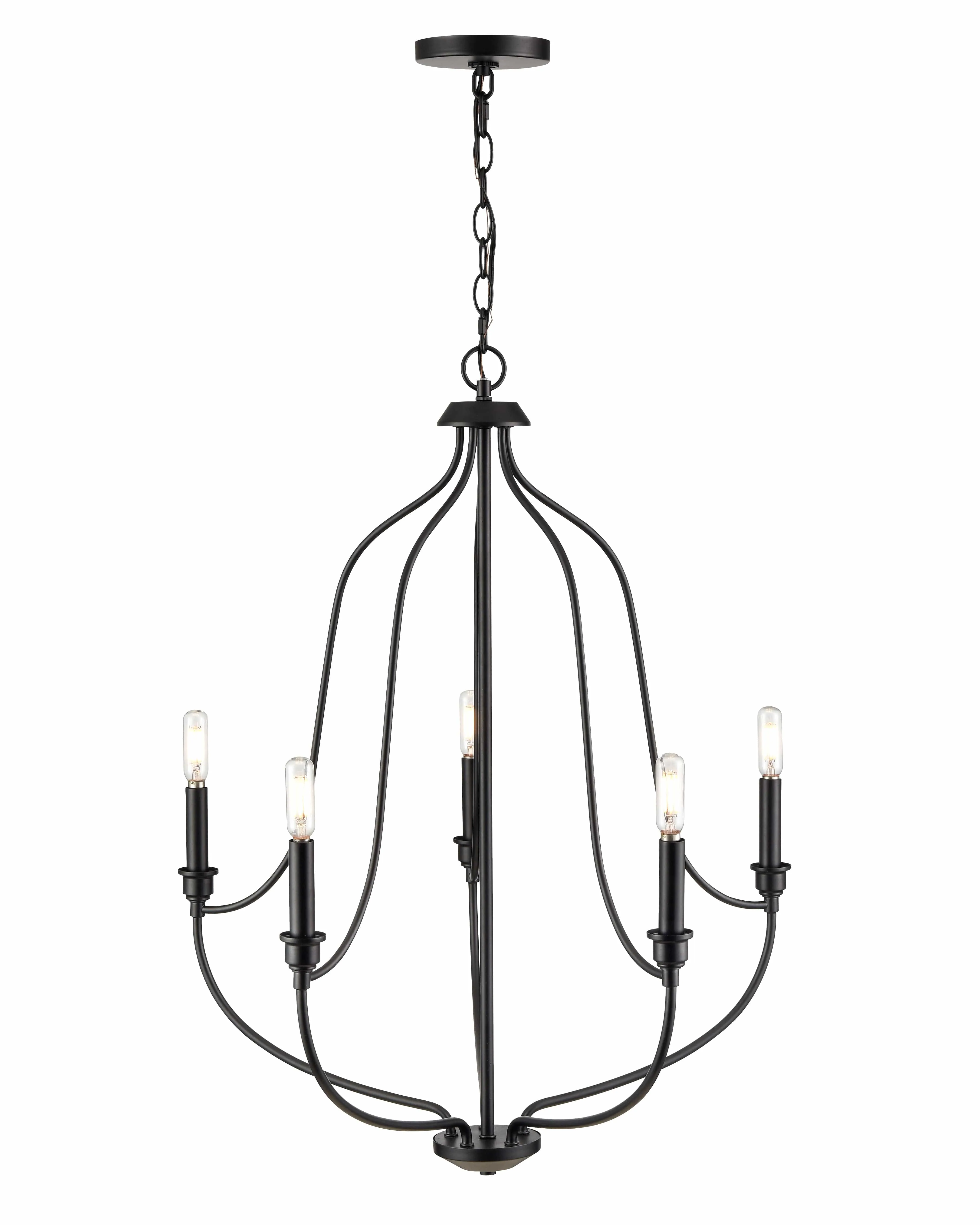 5 Lamps Senoia Chandelier - Matte Black - 25in Diameter - E12 Candelabra Base