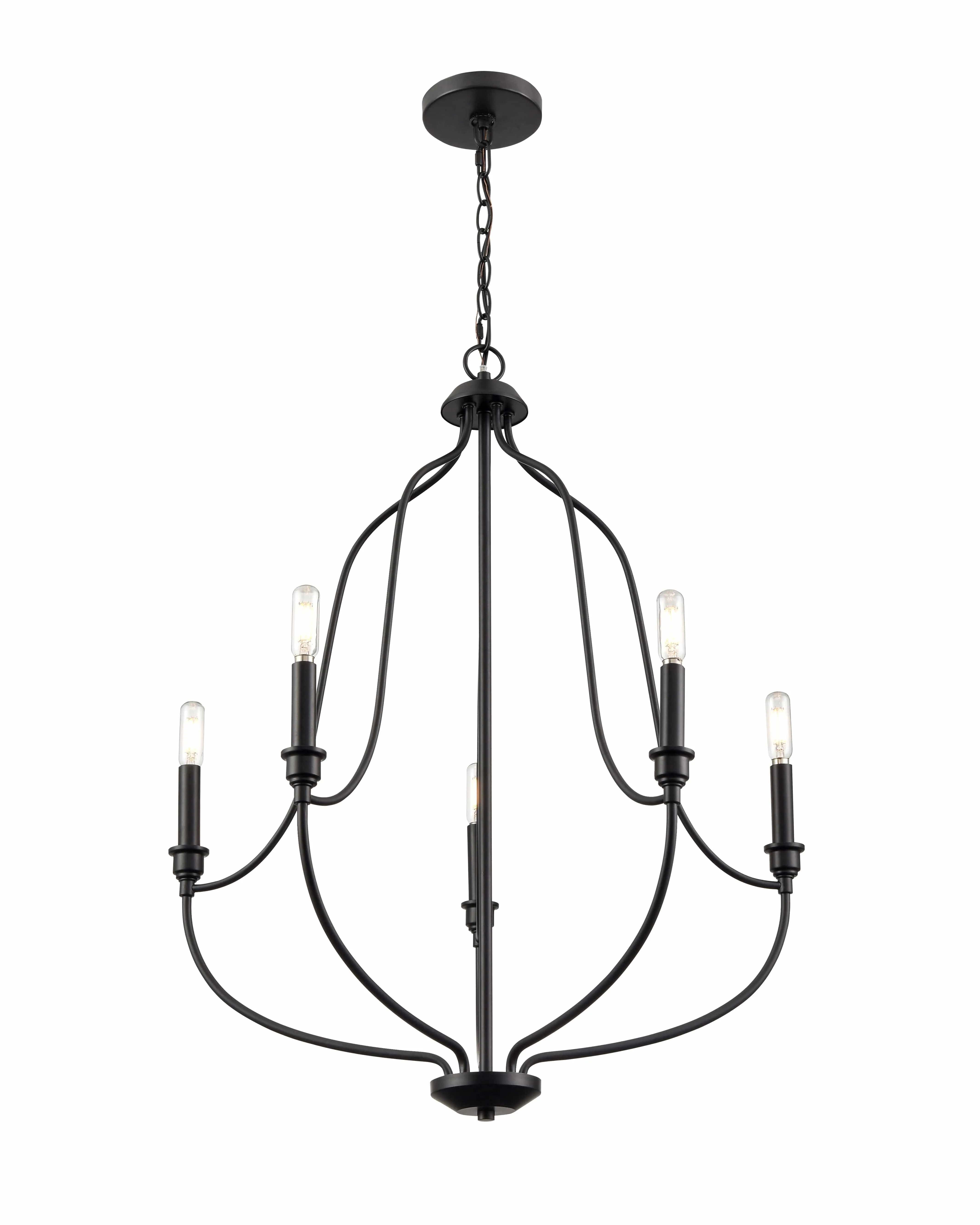 5 Lamps Senoia Chandelier - Matte Black - 25in Diameter - E12 Candelabra Base