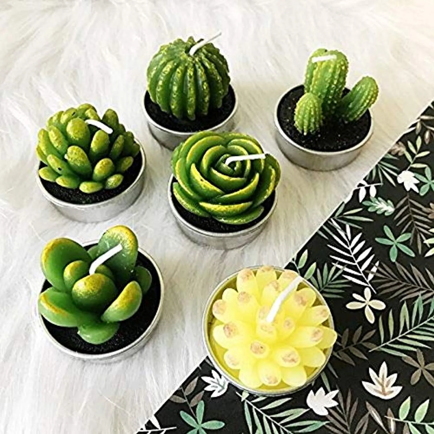 6PCS Cactus Tealight Candles, Decorative Delicate Succulent Handmade Cute Mini Plants Candles