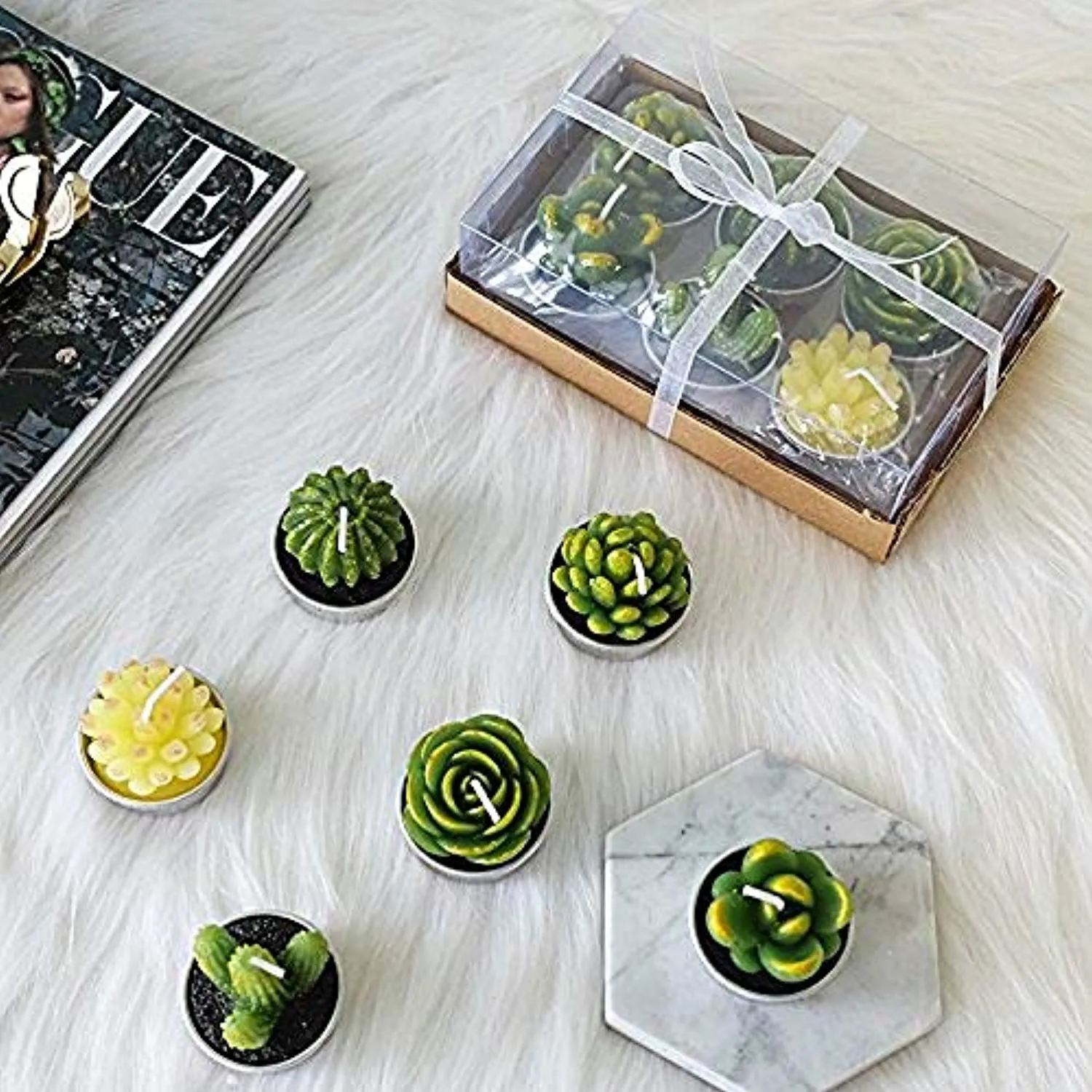 6PCS Cactus Tealight Candles, Decorative Delicate Succulent Handmade Cute Mini Plants Candles