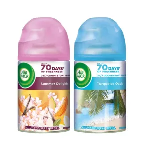Air Wick 250 Ml (Pack Of 2)-Vanilla & Muskmelon (Summer Delights) & Sea Wood & Driftwood (Turquoise Oasis),Freshmatic Automatic Air Freshener Refill|2600 Sprays Guaranteed|Automatic Room Freshener