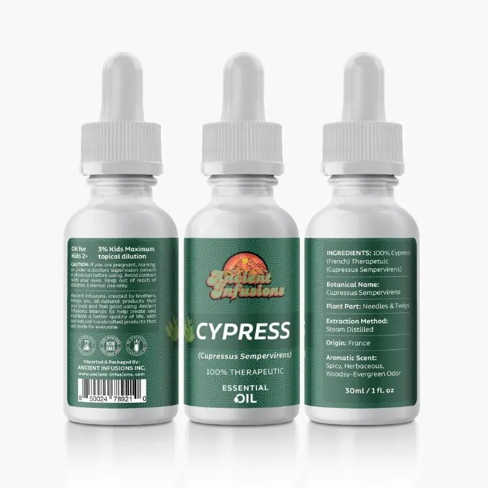 Ancient Infusions Cypress Essential Oil - Pure Therapeutic Grade Aromatherapy for Grounding and Renewal