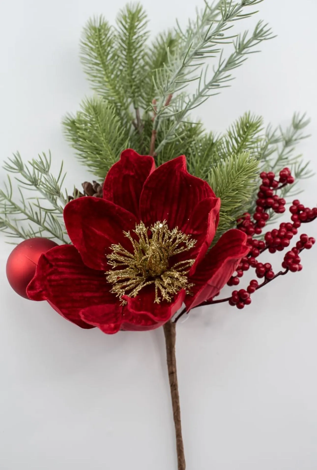 Artificial velvet magnolia and ornament spray