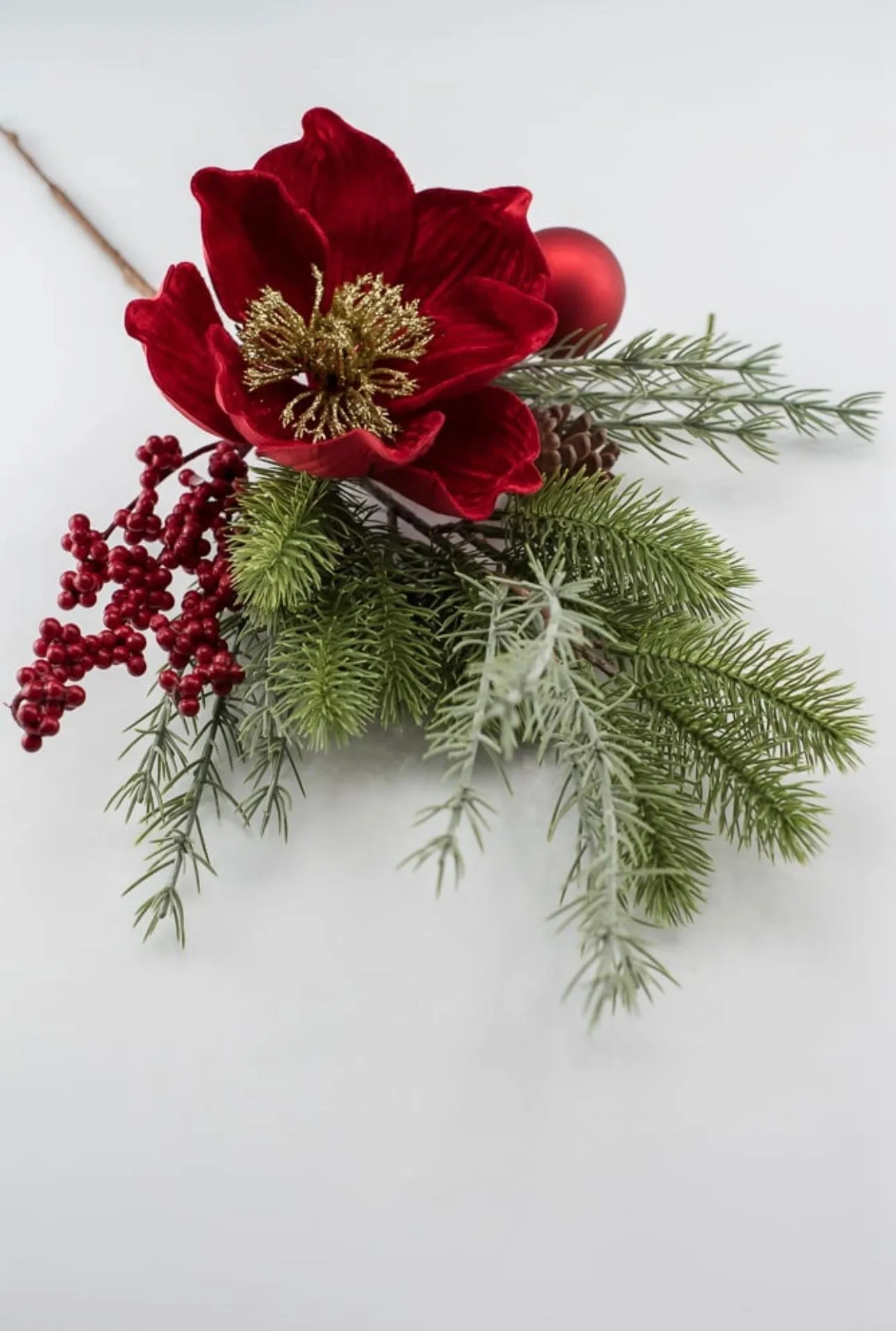 Artificial velvet magnolia and ornament spray