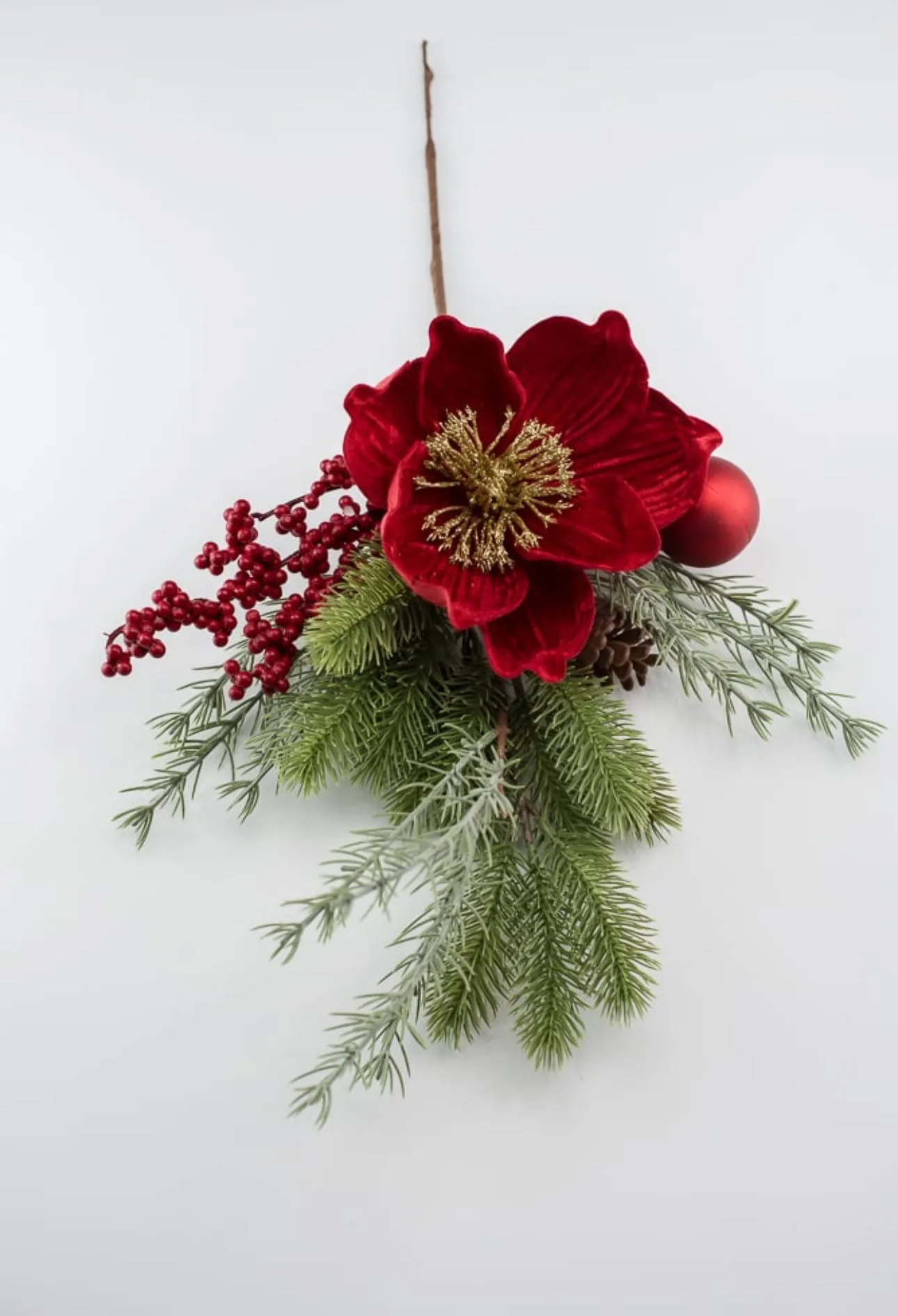 Artificial velvet magnolia and ornament spray