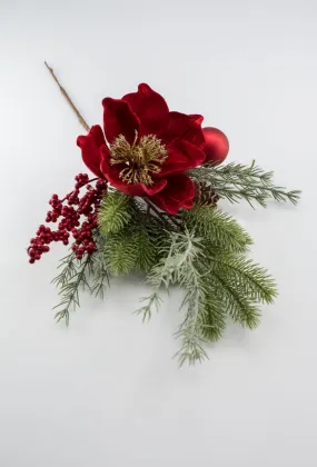 Artificial velvet magnolia and ornament spray