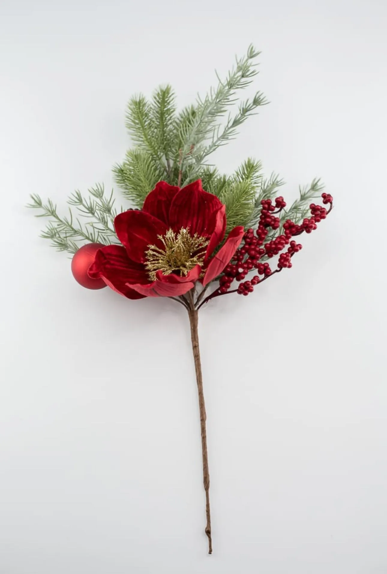 Artificial velvet magnolia and ornament spray