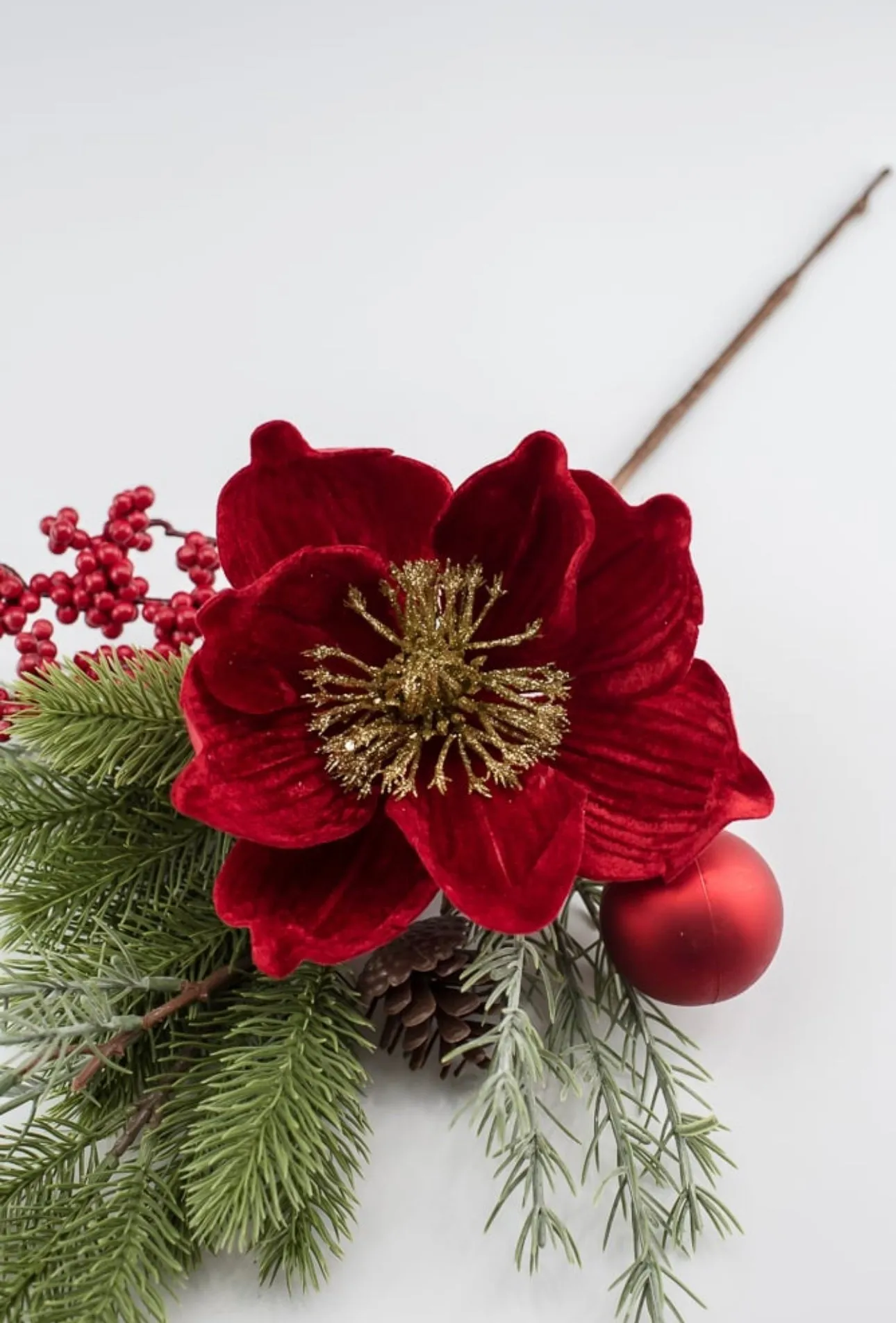 Artificial velvet magnolia and ornament spray