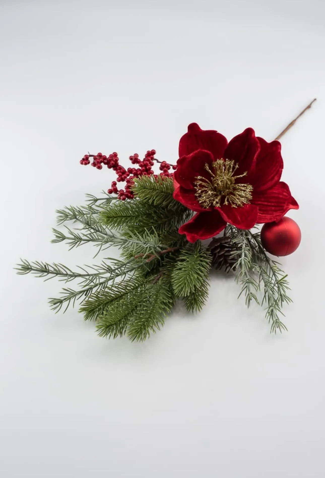 Artificial velvet magnolia and ornament spray