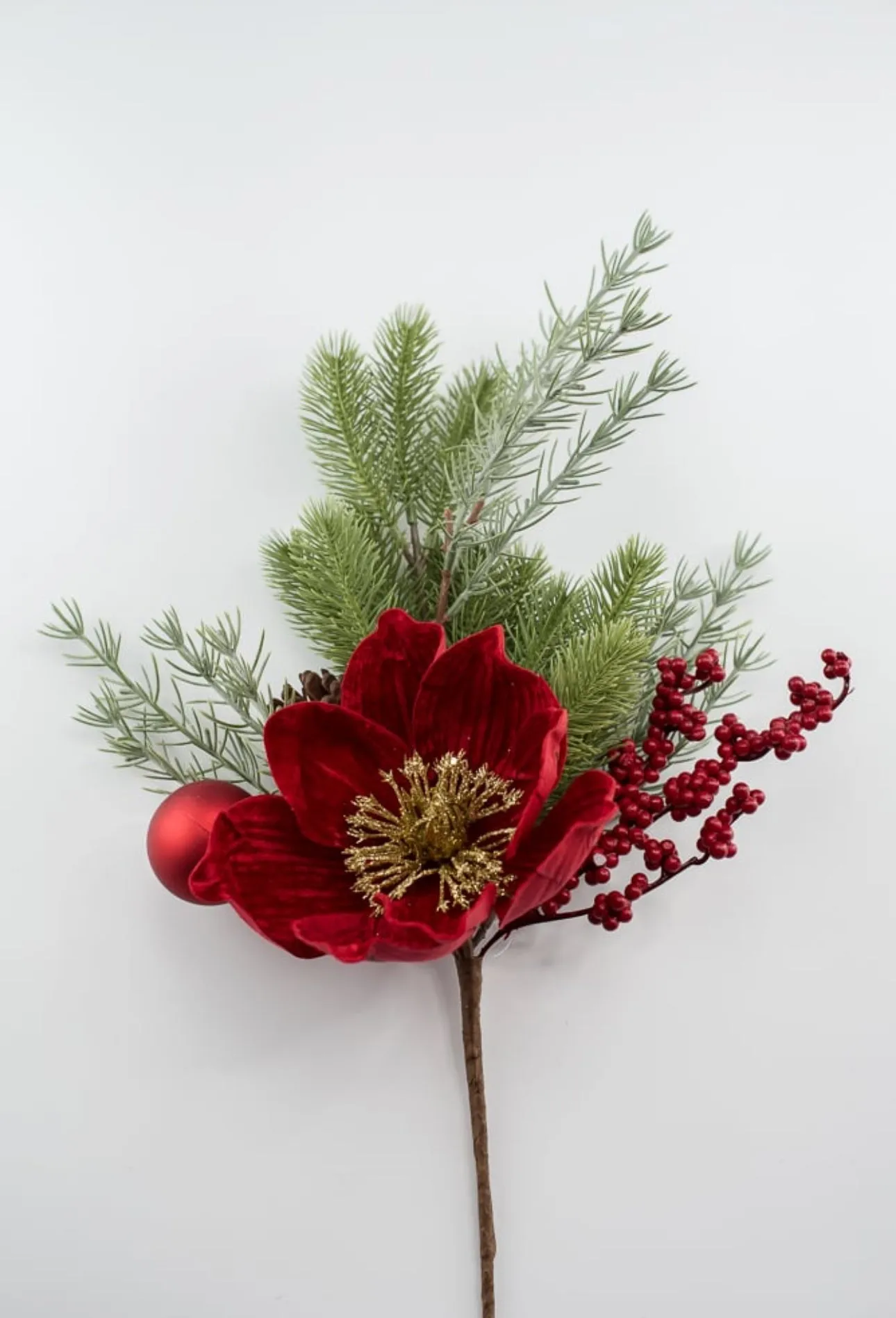 Artificial velvet magnolia and ornament spray