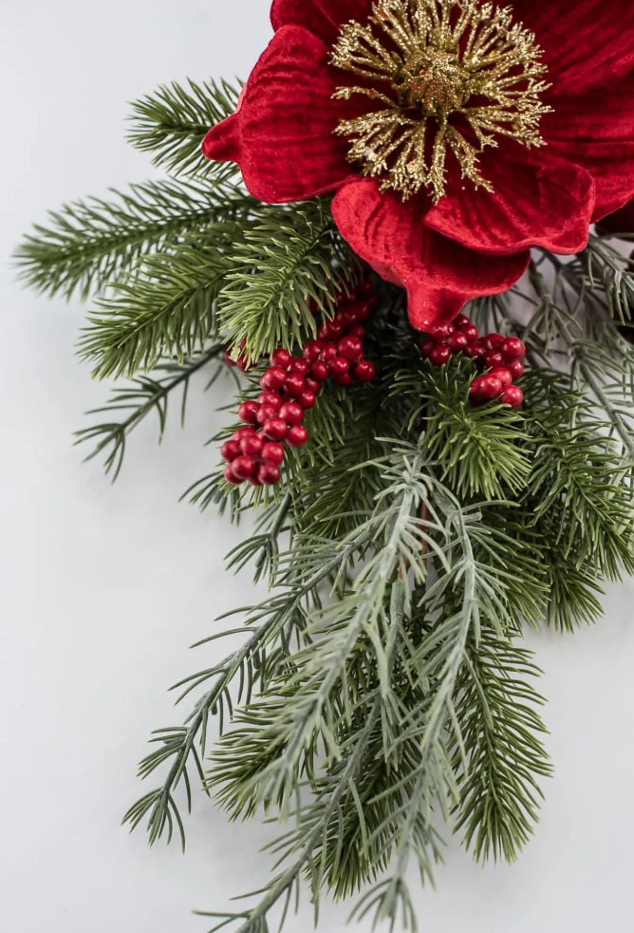 Artificial velvet magnolia and ornament spray