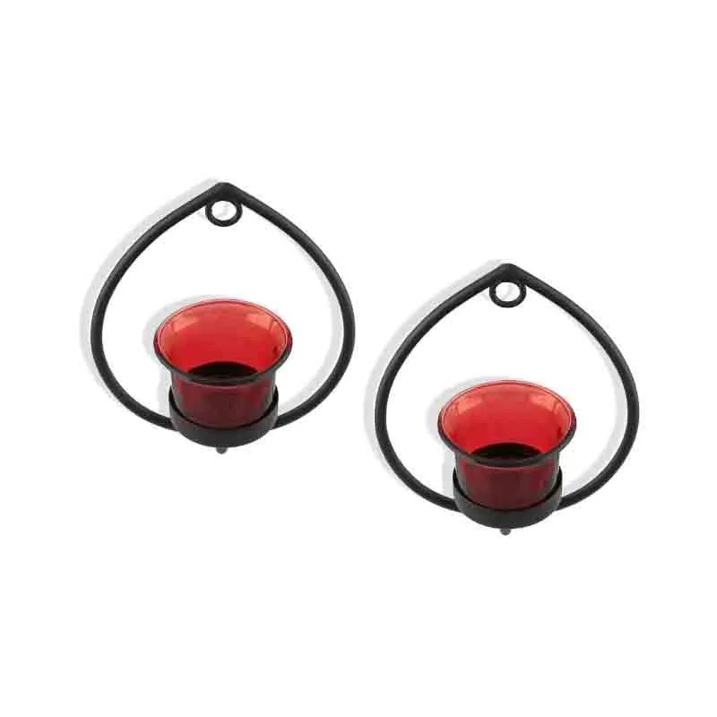 Aureate Candle Holder - Black & Red - Set Of Two