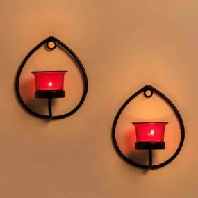 Aureate Candle Holder - Black & Red - Set Of Two
