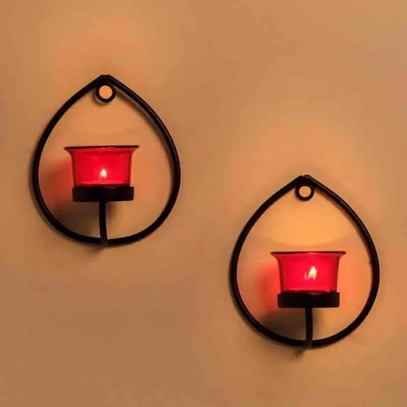 Aureate Candle Holder - Black & Red - Set Of Two