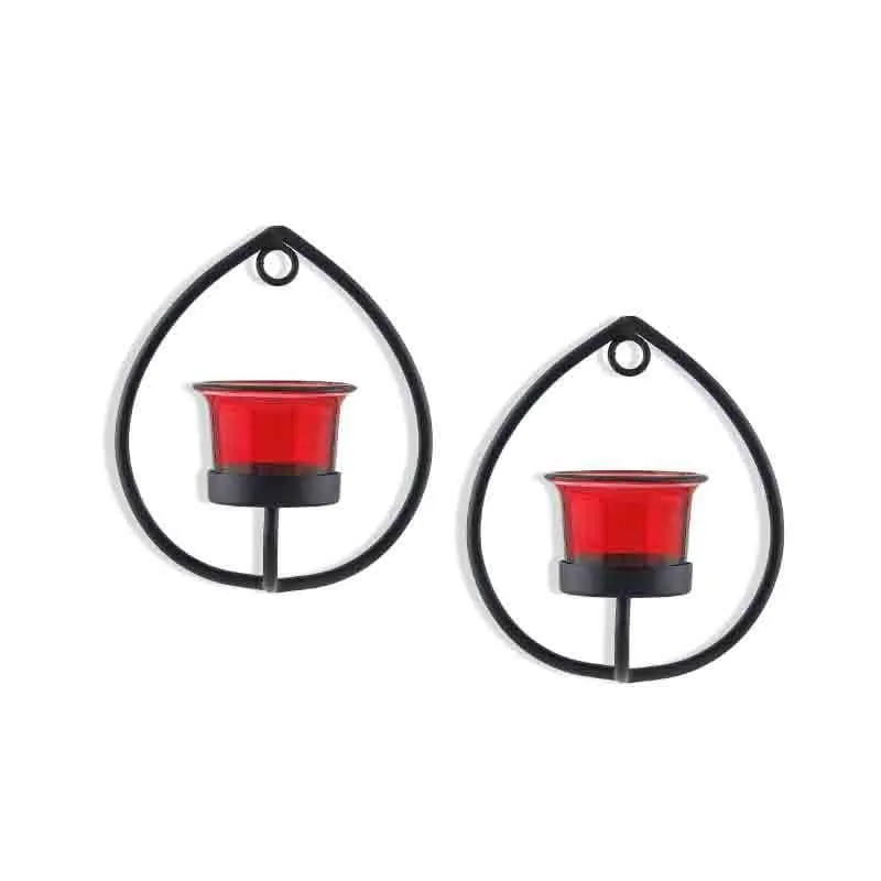 Aureate Candle Holder - Black & Red - Set Of Two