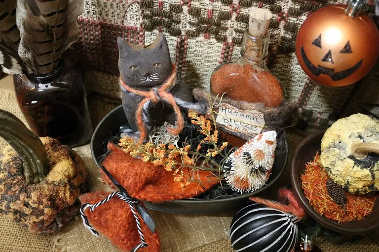 Autumn Halloween Tin with Black Cat Gathering