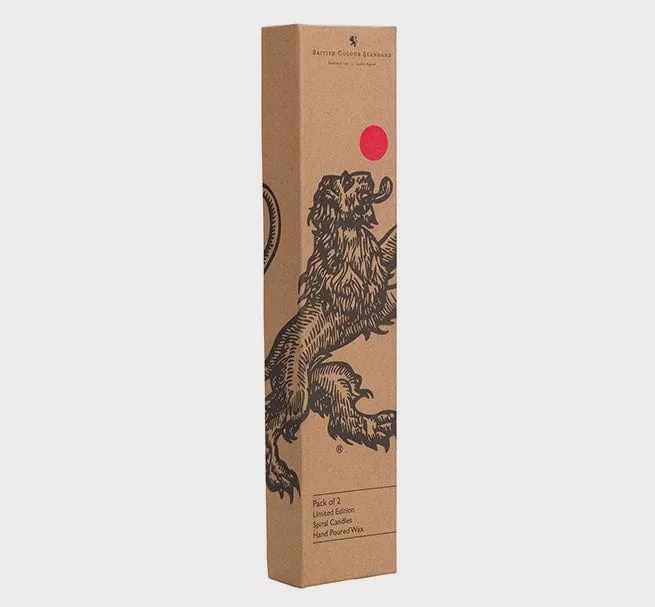 British Colour Standard Spiral Solid Oriental Red Dinner Candles - 2 per pack