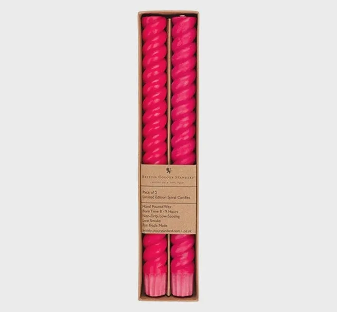 British Colour Standard Spiral Solid Oriental Red Dinner Candles - 2 per pack