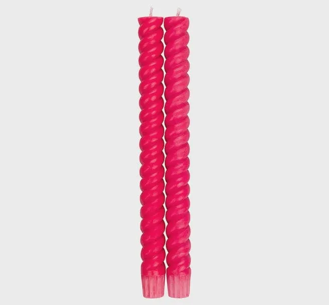 British Colour Standard Spiral Solid Oriental Red Dinner Candles - 2 per pack