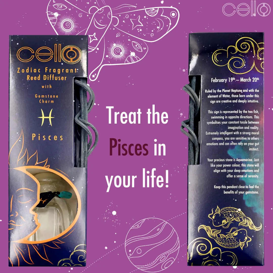 Cello Zodiac Reed Diffuser - Pisces with Aquamarine - Arcane Oceans