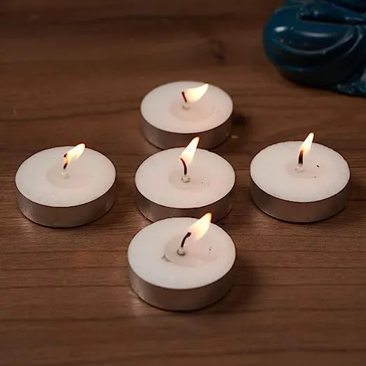 DeLush Wax Tealight Candles Burning Time, 100% Fully Refined Paraffin Wax, Unscented, Smokeless, Dripless, for Home Decor, Offices & Other Occasions (White) (4 Hours, Pack of 500)