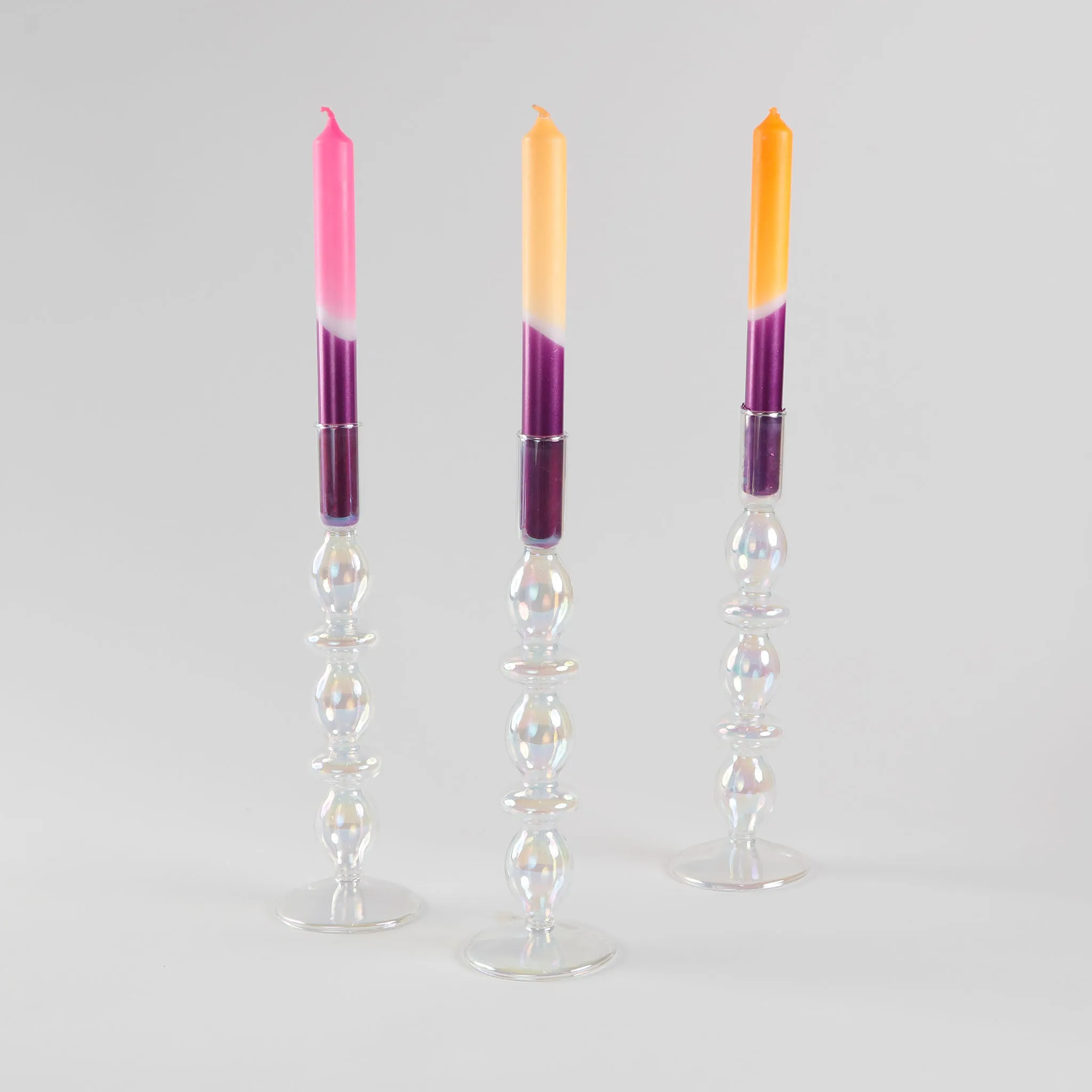 Dip Dye Glossy Taper Candle Set, Silicium