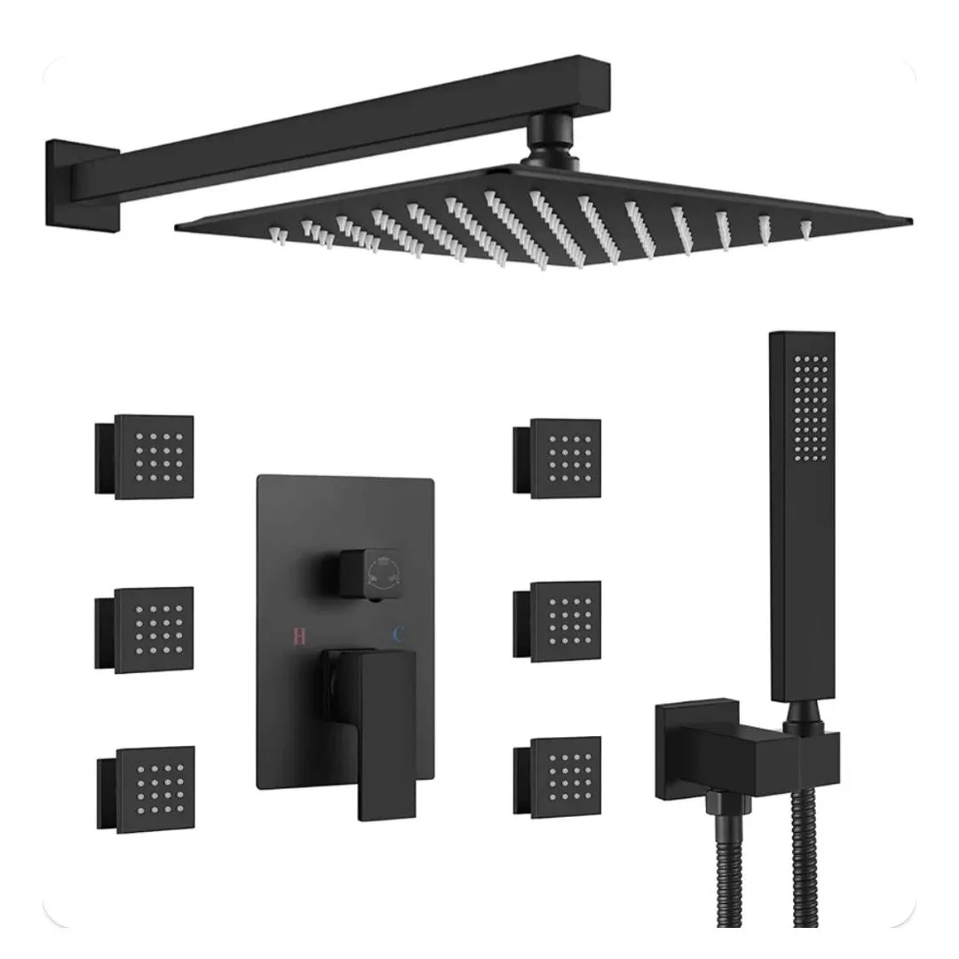 FaucetWorld - Rainfall Shower Systems with 6 Body Jets Wall Mounted