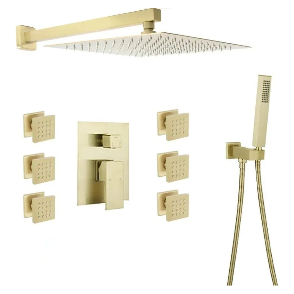 FaucetWorld - Rainfall Shower Systems with 6 Body Jets Wall Mounted