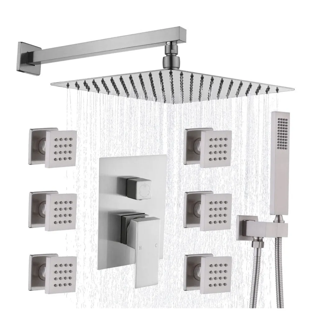 FaucetWorld - Rainfall Shower Systems with 6 Body Jets Wall Mounted