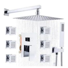 FaucetWorld - Rainfall Shower Systems with 6 Body Jets Wall Mounted