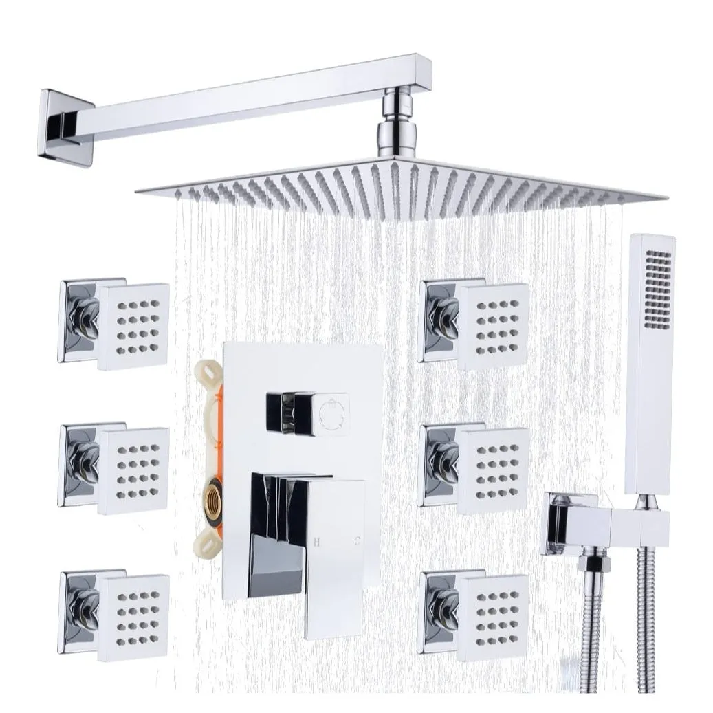 FaucetWorld - Rainfall Shower Systems with 6 Body Jets Wall Mounted