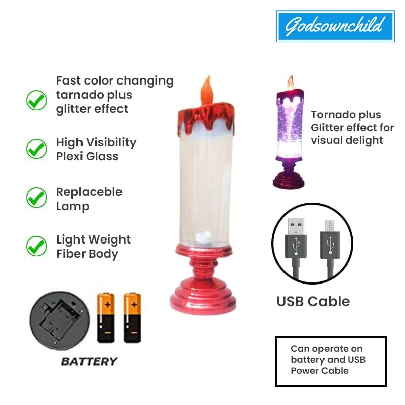 GodsOwnChild Sensory Glitter Glow Day/Night Candle | Colour Changing LED with Simmering Effect | Calming Anti-Anxiety Product | Recommended for Special Need Individuals | 11 Inch (Red Body)