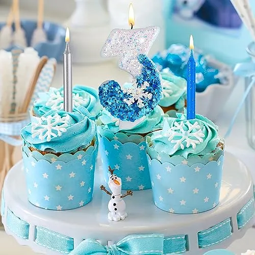 Herdear Birthday Candles Number Candle 10 Pcs Long Thin Candles for All Birthdays Containing The Number Birthday Cake Wedding Anniversary Party Decorations Snowflake Candle (Number 3)