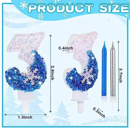 Herdear Birthday Candles Number Candle 10 Pcs Long Thin Candles for All Birthdays Containing The Number Birthday Cake Wedding Anniversary Party Decorations Snowflake Candle (Number 3)