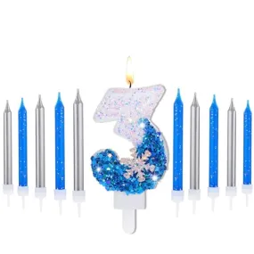 Herdear Birthday Candles Number Candle 10 Pcs Long Thin Candles for All Birthdays Containing The Number Birthday Cake Wedding Anniversary Party Decorations Snowflake Candle (Number 3)
