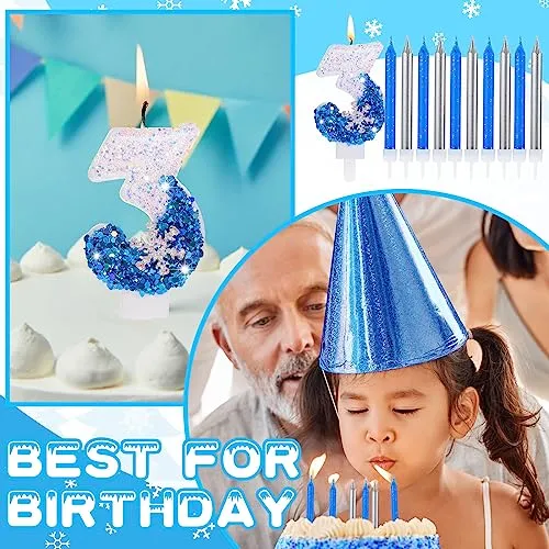 Herdear Birthday Candles Number Candle 10 Pcs Long Thin Candles for All Birthdays Containing The Number Birthday Cake Wedding Anniversary Party Decorations Snowflake Candle (Number 3)