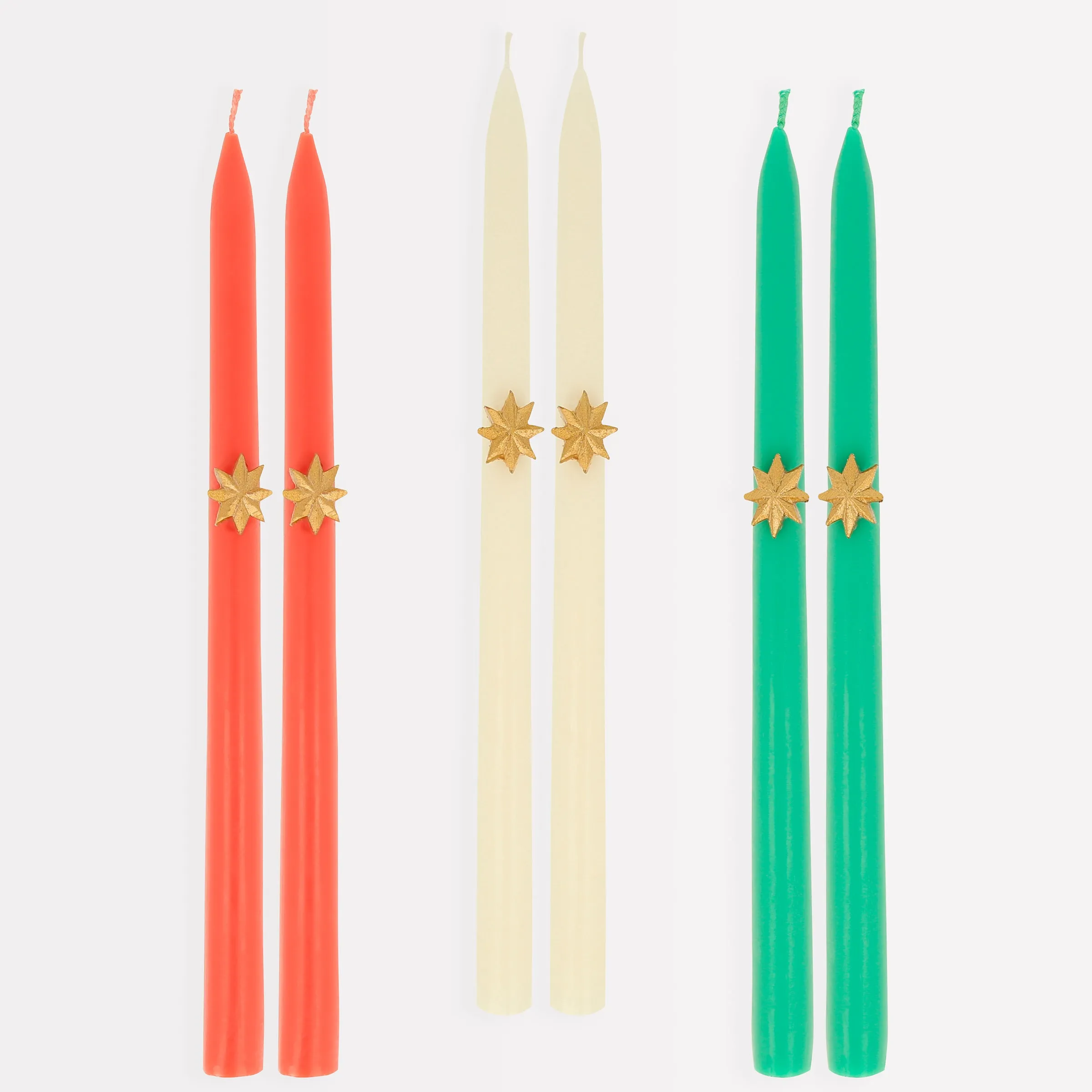 Mixed Gold Star Taper Candles (x 6)