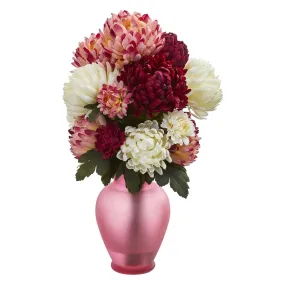 Mum Artificial Arrangement in Rose Colored Vase