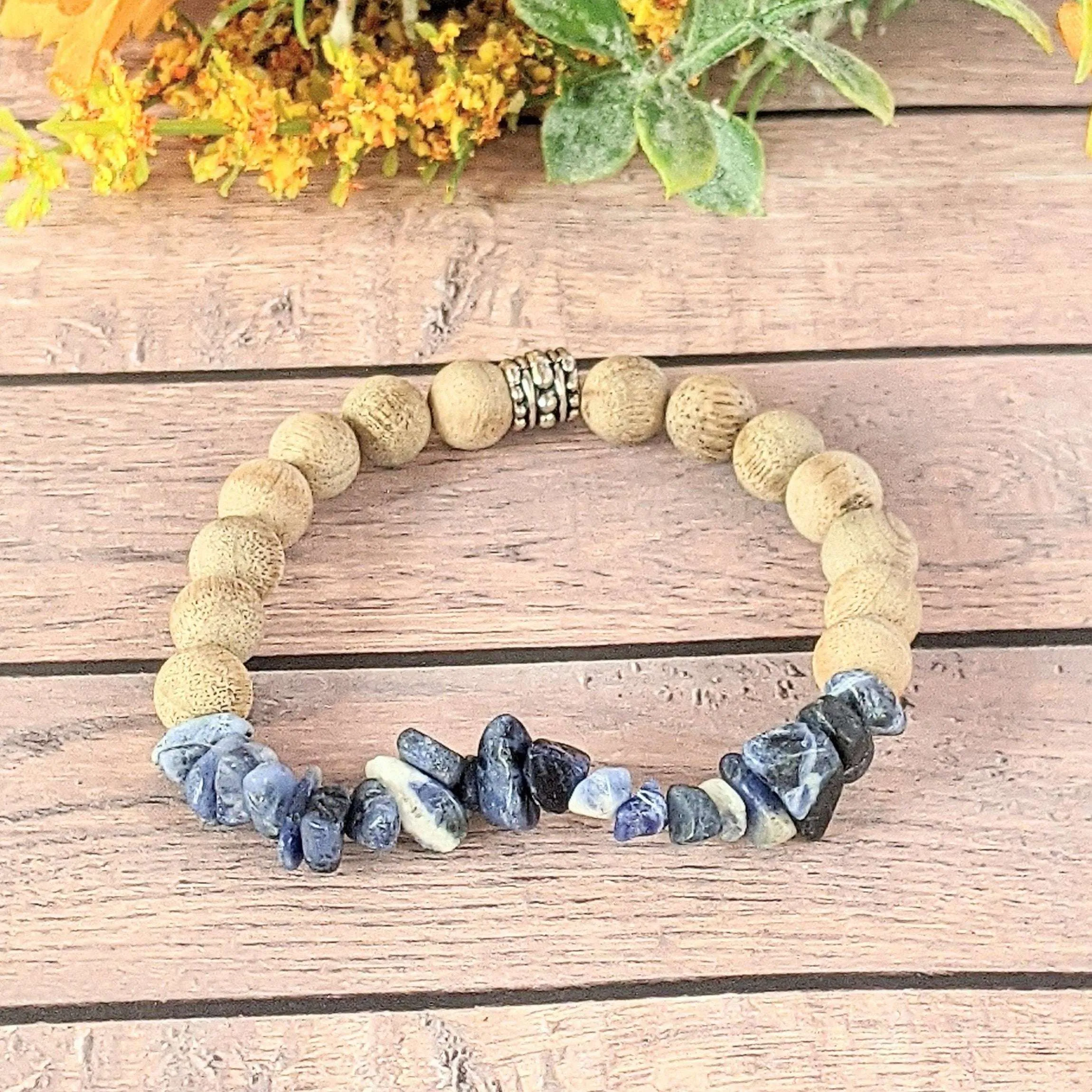 Natural Sodalite Gemstone Chip Diffuser Bracelet- Motivation Bracelet
