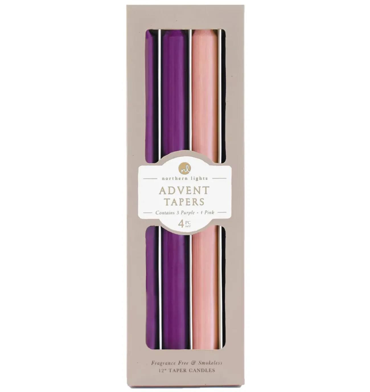 Northern Lights Advent Taper Candles – 3 Purple / 1 Soft Pink