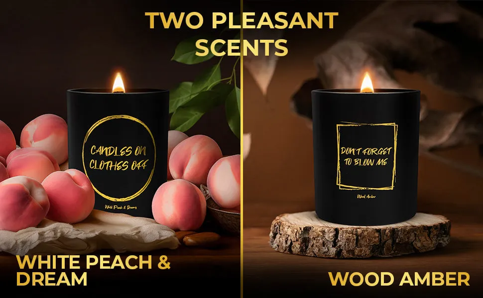 Noxtul Funny Candles for Women - Modern Wooden Wick Scented Candles with Soy Wax - Candles On Clothes Off - Fun Gift for Women or Men, Bday Gift, Cool Candles, Enhanced Fragrance & Long-Burn Time